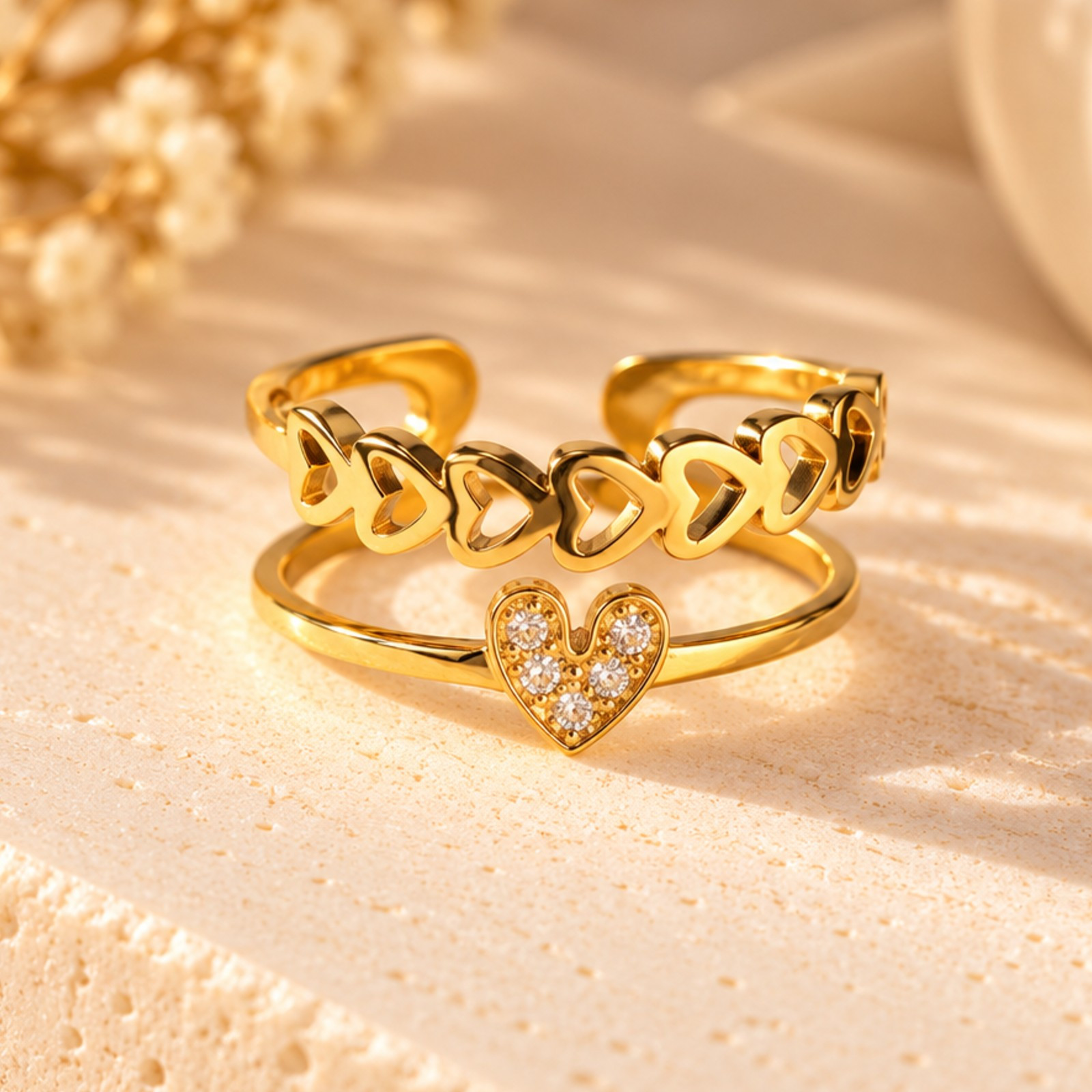 Anillos Corazones de Aurora Dorado
