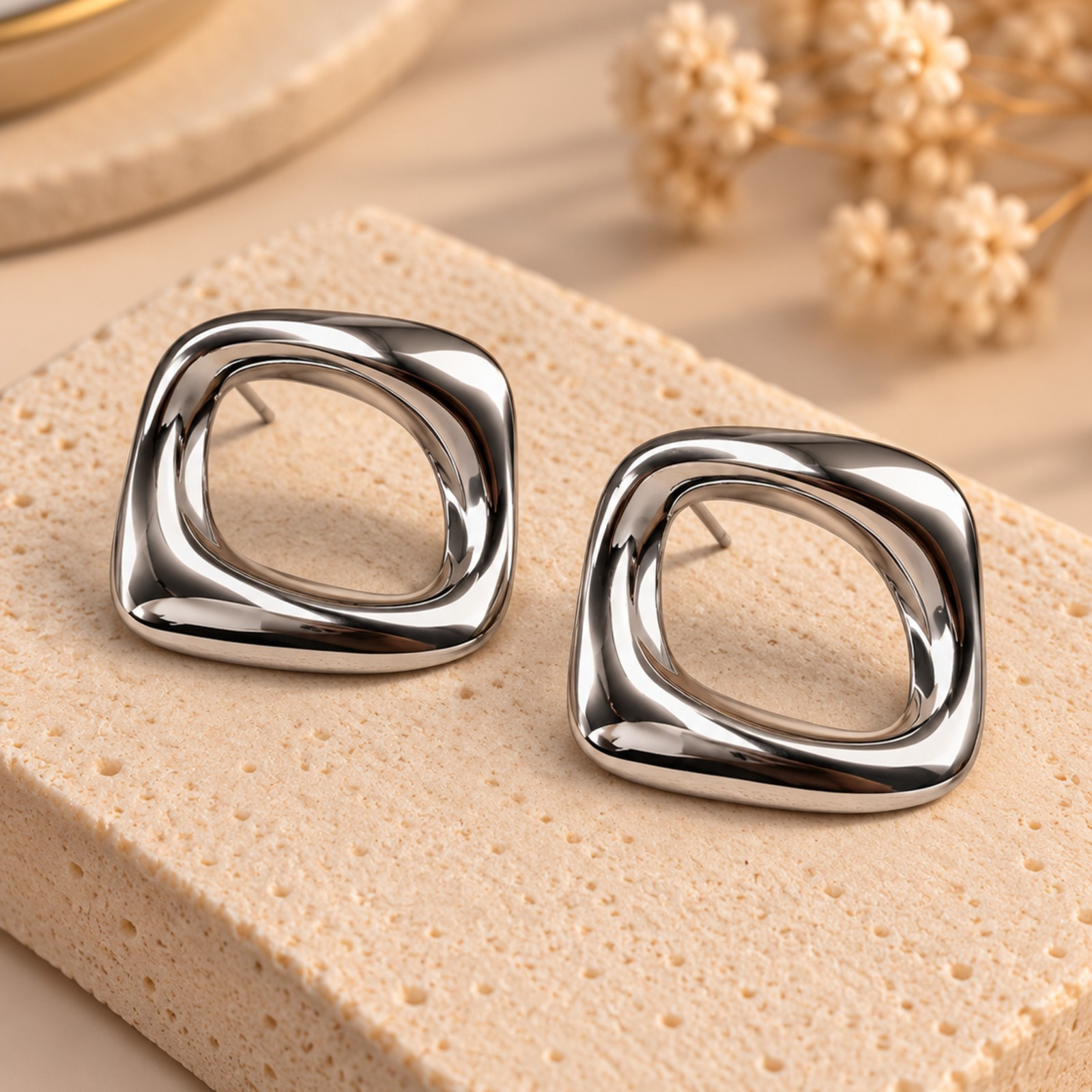 Aretes Cuadros Espaciales Plateados