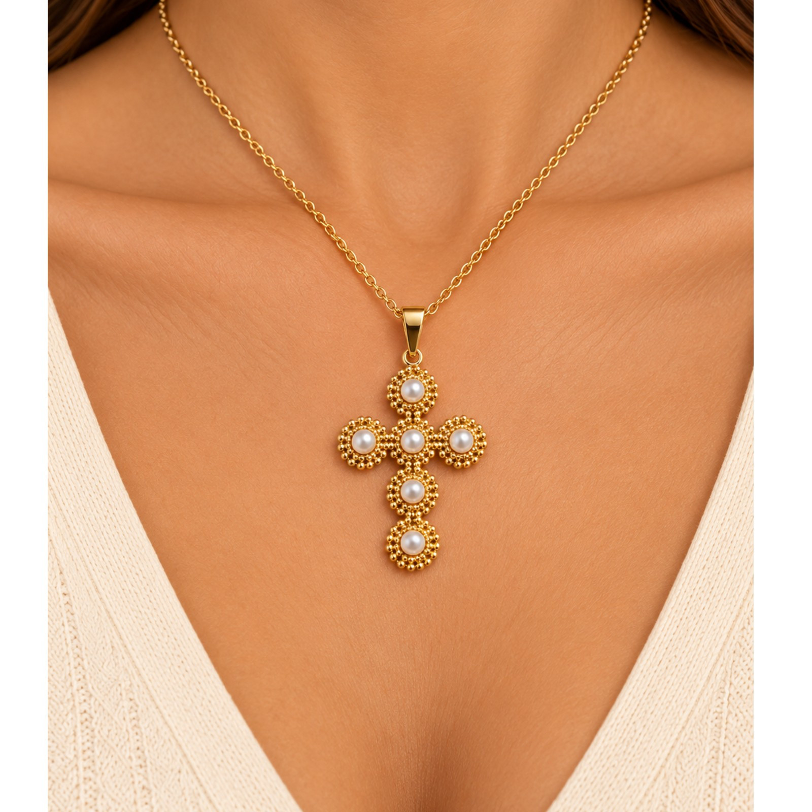 Collar Cruz Perla de Luna